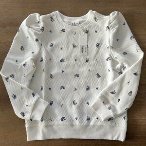 NWT Janie & Jack Girls White and Blue Floral Quilted Crewneck Sweatshirt, 10Y